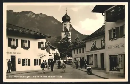 AK Oberammergau, Partie in der Ettaler-Strasse, Gasthaus zum Stern, Spenglerei