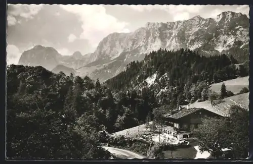 AK Ramsau b. Berchtesgaden, Café Marxen, Gebirgslandschaft