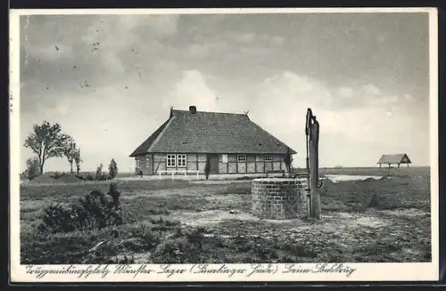AK Munster-Lager /Truppenübungsplatz, Baracke, Brunnen, Schutzhütte