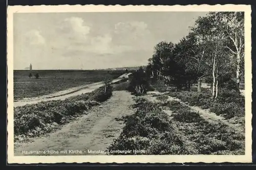 AK Munster /Lüneburger Heide, Hausmanns-Höhe mit Kirche