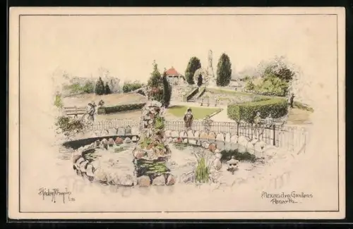 Künstler-AK Penarth, Alexandra Gardens
