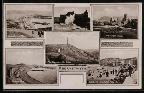 AK Aberystwyth, The Monument Pen Dinas, View from Castle, Beach and Constitution Hill
