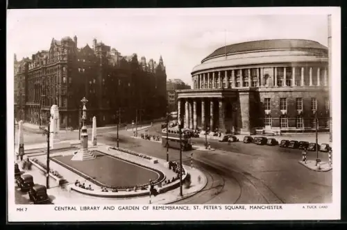 AK Manchester, Central Library and Garden of Remembrance, St. Peter`s Square