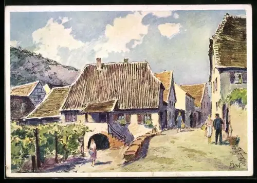 Künstler-AK Hambach /Pfalz, Partie in der Dorfstrasse, Deutsche Arbeitsfront NSG Kraft durch Freude, 