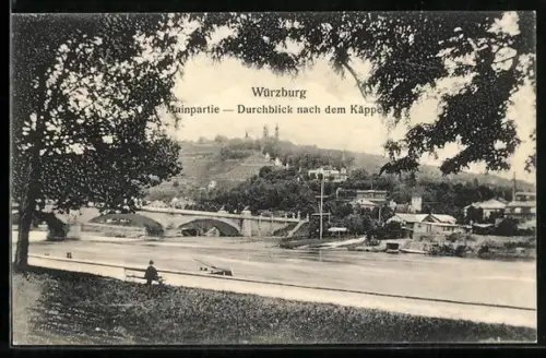 AK Würzburg, Mainpartie, Durchblick nach dem Käppele
