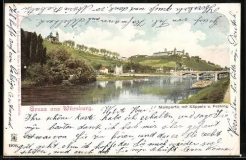 AK Würzburg, Mainpartie mit Käppele und Festung
