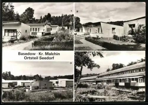AK Basedow /Malchin, Ortsteil Seedorf, Bungalowsiedlung, Bootshäuser am Malchiner See