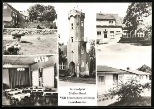 AK Meissen-Bosel, Ferienobjekt VEB, Braunkohlenveredlung Lauchhammer, Gebäude, Speisesaal, Gartenanlage
