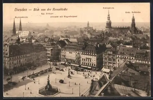 AK Dresden, Altmarkt mit Siegesdenkmal, Sophienkirche, Kath. Hofkirche