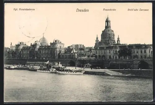 AK Dresden, Kgl. Kunstakademie, Frauenkirche, Brühl`sche Terrasse