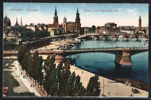 AK Dresden, Elbpartie, Carolabrücke, Augustusbrücke