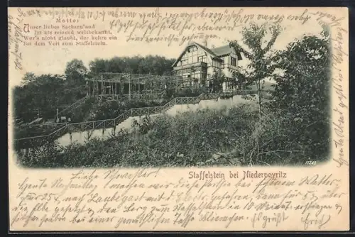 AK Niederpoyritz, Staffelstein, Aussichtshaus mit Terrasse und Gartenanlage