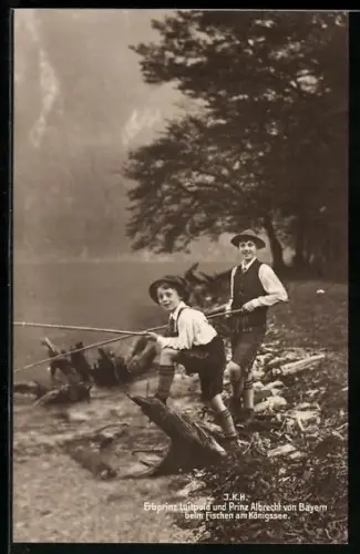 AK Erbprinz Luitpold von Bayern und Prinz Albrecht beim Fischen am Königssee