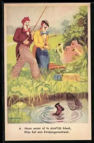 AK Zwei Clowns angeln einen Schuh