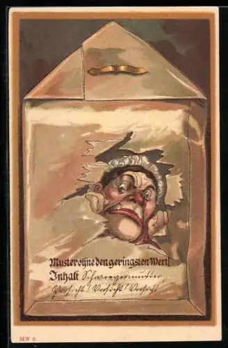 AK Erzürnte Schwiegermutter starrt aus einem Briefumschlag