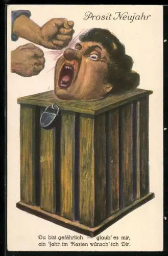 AK In eine kleine Kiste gesperrte Frau