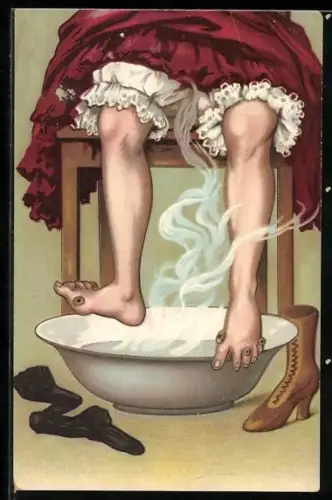 AK Frau beim Fussbad