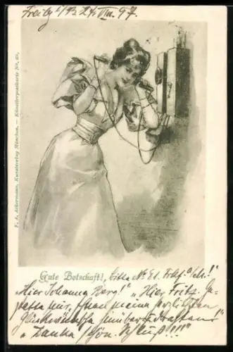 AK Gute Botschaft, Junge Frau am Telefon