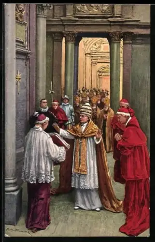 AK St. Pietro, Papst Pius XI. umgeben von anderen Mitgliedern des Klerus 1924