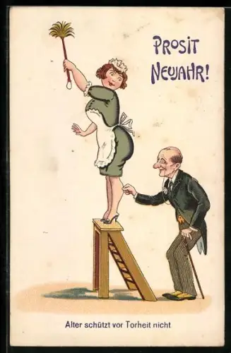 AK Alter Mann prüft die Waden seiner Hausfrau, Erotik