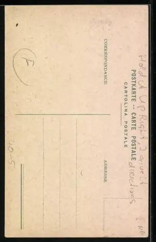 Künstler-AK Altes Paar repariert den zerissenen Träger der Frau