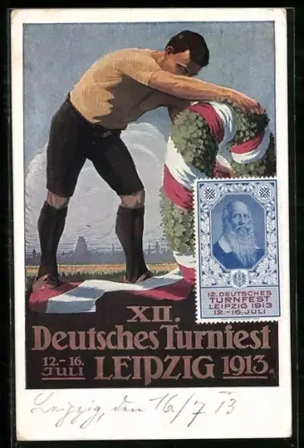 AK Leipzig, XII. Deutsches Turnfest 1913, Sportler mit Festkranz