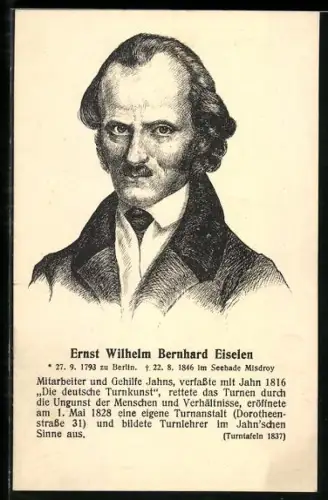 AK Portrait Ernst Wilhelm Bernhard Eiselen, Mitarbeiter und Gehilfe Turnvater Jahns