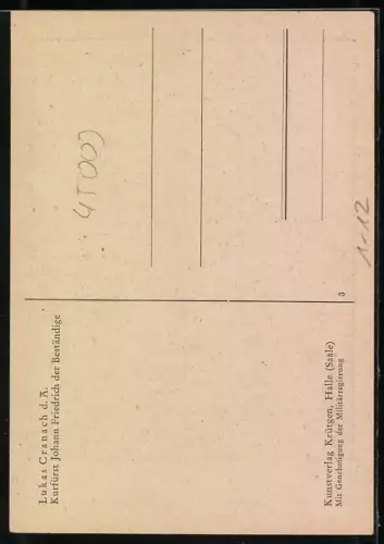 AK Kurfürst Johann Friedrich der Beständige von Sachsen