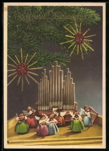AK Wendt und Kühn singende Holzfiguren mit Orgel, Holzspielzeug