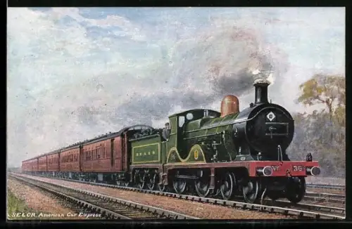 Künstler-AK Lokomotive der englischen Eisenbahn Nr. 178 der SE & CR