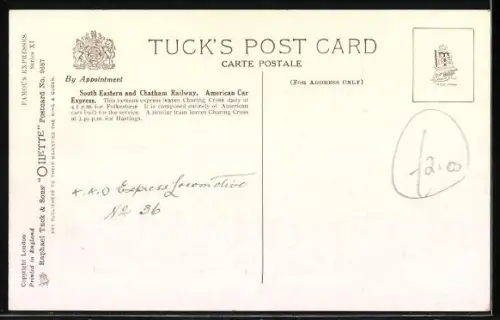 Künstler-AK Lokomotive der englischen Eisenbahn Nr. 178 der SE & CR