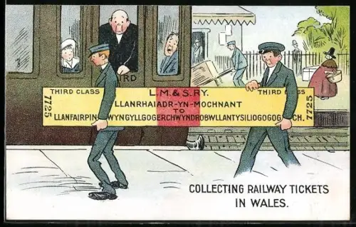 AK Männer tragen ein walisisches Ticket für die Eisenbahn, Welsh