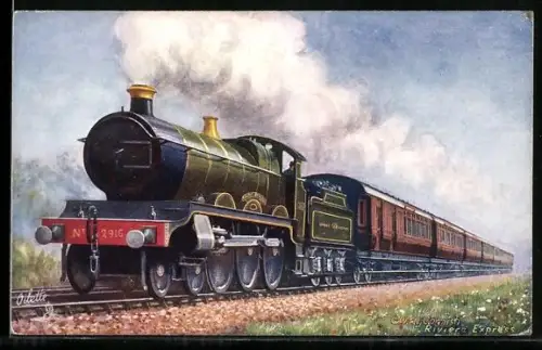AK Lokomotive No. 2916 der G. W. R. Cornish, Riviera Express, Englische Eisenbahn