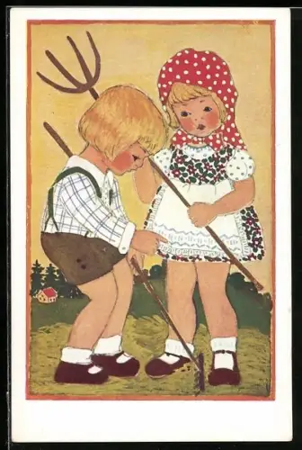 Künstler-AK Kinder bewirtschaften die Felder - Österreichisches Jugendrotkreuz, Rotes Kreuz