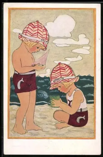 AK Österreichisches Jugendrotkreuz, Kinder spielen am Strand, Rotes Kreuz