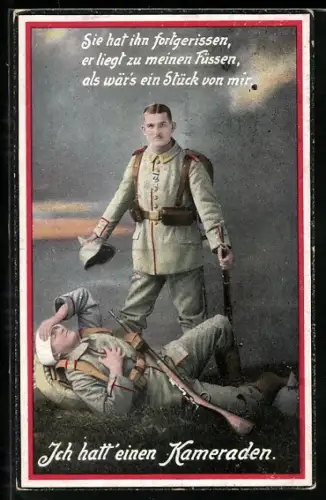 AK Soldat steht über einem gefallenen Kameraden, Rotes Kreuz