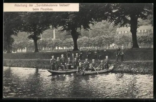 AK Abteilung der Sanitätskolonne Velbert beim Flossbau, Rotes Kreuz