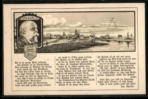 AK Husum, Ortsansicht, Porträtbild von Emanuel Gurlitt