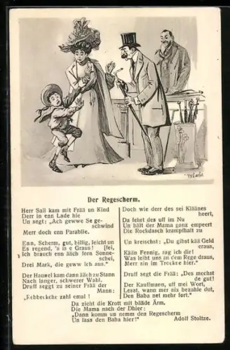 AK Der Regenscherm, Gedicht von Adolf Stoltze