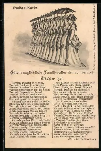 AK Einem Unglückliche Familievatter der nor verrzeh Döchter hat, Gedicht von Adolf Stoltze