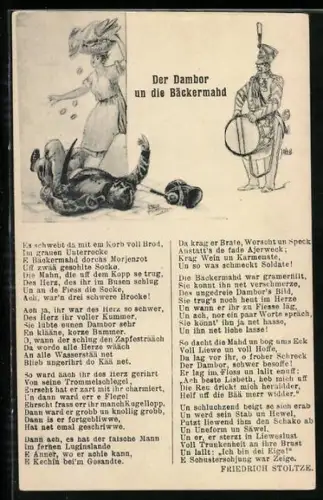 AK Gedicht von Adolf Stoltze, Der Dambor un die Bäckermahd