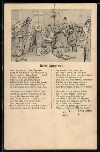 AK Gedicht von Adolf Stoltze, Beim Äppelwei
