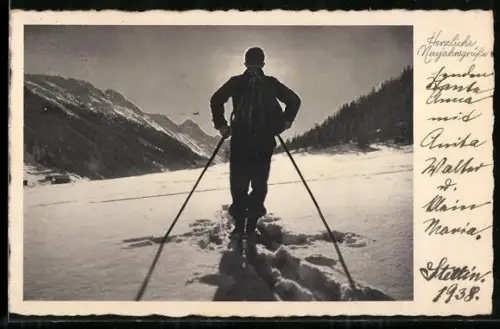 AK Skifahrer blickt der Sonne entgegen