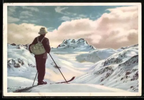 AK Skifahrer in den Bergen im Schnee
