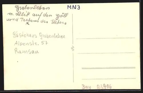 AK Ramsau, Gästehaus Grabenlehen, Alpenstrasse 57, Blick auf den Göll