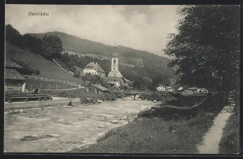 AK Ramsau, Kirche, Fluss, Brücke