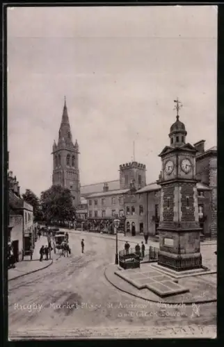 AK Rugby, Market Place and St. Andrew`s Church and Clock Tower