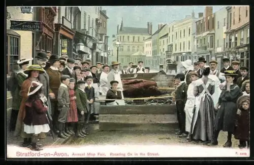 AK Stratford-on-Avon, Annual Mop Fair, Roasting Ox in the Street