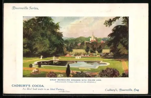 AK Bourneville, Girls` Recreation Grounds with Italian Lake, Cadbury`s Cocoa
