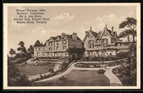 AK Torquay, Astwell Hall, Private Hotel, Mr. & Mrs. Riley, Warren Road